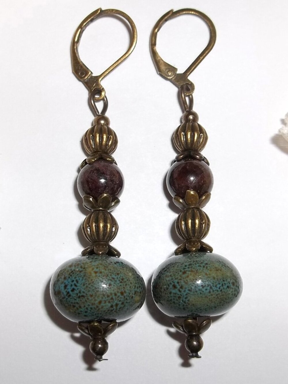 Blue and Brown Boho Earrings, Dangle and Drop, Bohemian Style Jewelry Set F3